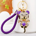 Jeweled Hugging Tiger Keychains with Braided Wrist Loop Options view 4
