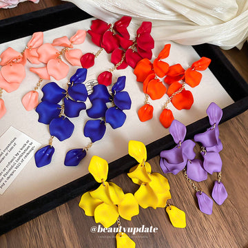 Rose Petal Cascade Stud Earrings in Six Bright Colors