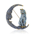 Crystal Cat Sitting on Crescent Moon Brooch for Jackets Scarves and Coats view 5