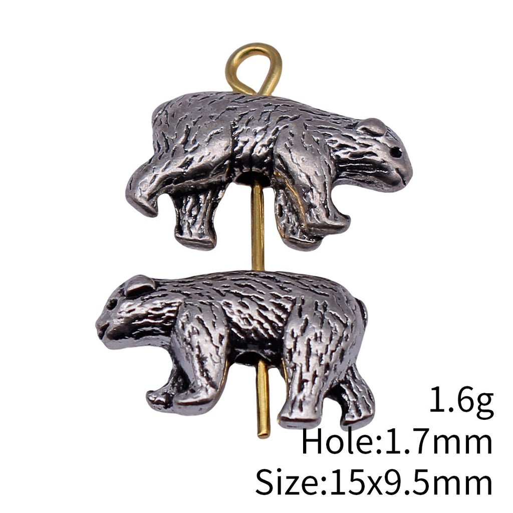 15x9.5mm 1.6g Antique Silver Zinc Alloy Bear Hole Beads for DIY Bracelet Jewelry Making