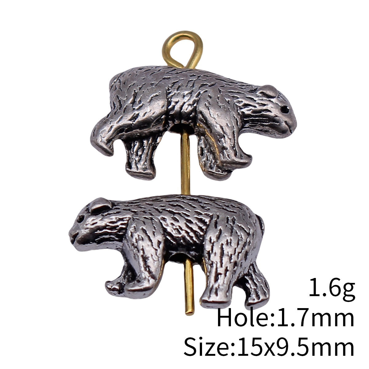15x9.5mm 1.6g Antique Silver Zinc Alloy Bear Hole Beads for DIY Bracelet Jewelry Making