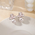 Pale Pink Flower Pearl Look Long Dangle Stud Earrings view 3
