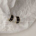 Gold Beaded Lattice Fabric Weave Mini Hoop Earrings view 3