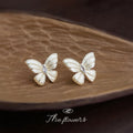 Silver Brushed Pearl-Finish Butterfly CZ Stud Earrings Pair view 3