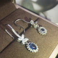 Silver Tone Blue Teardrop Crystal Bow Drop Earrings view 4