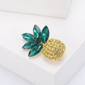 Green Leaf Yellow Crystal Pineapple Brooch in Green Yellow view 3