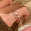 Rose Gold Pearl Heart Double Open Ring Crystal Band view 1