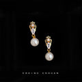 Gold-Tone Crown Marquise Clear Stone Pearl Drop Earrings view 3