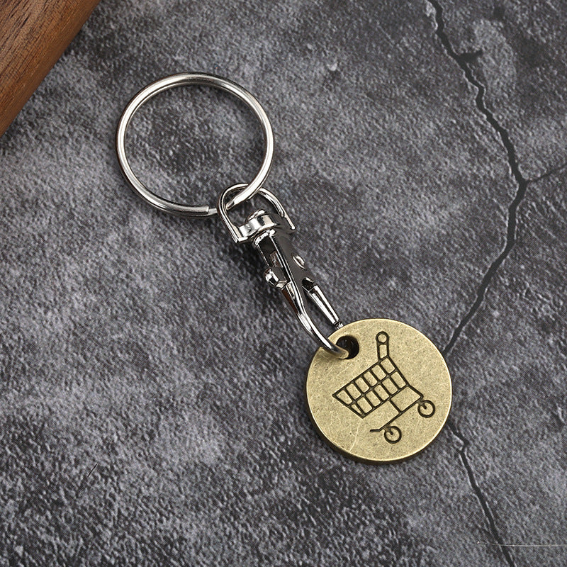 Shopping Cart Coin Token Metal Keychain with Lobster Clasp
