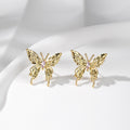 Gold and Silver Tone Crystal Butterfly Stud Earrings view 2