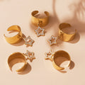 Gold Wide Open Band Ring with Zircon Star Charm Drop Pendant view 3