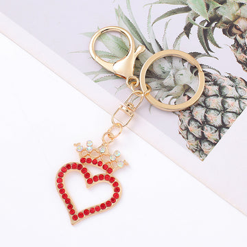 Rhinestone Crown Heart Keychain Metal Open Heart Bag Charm