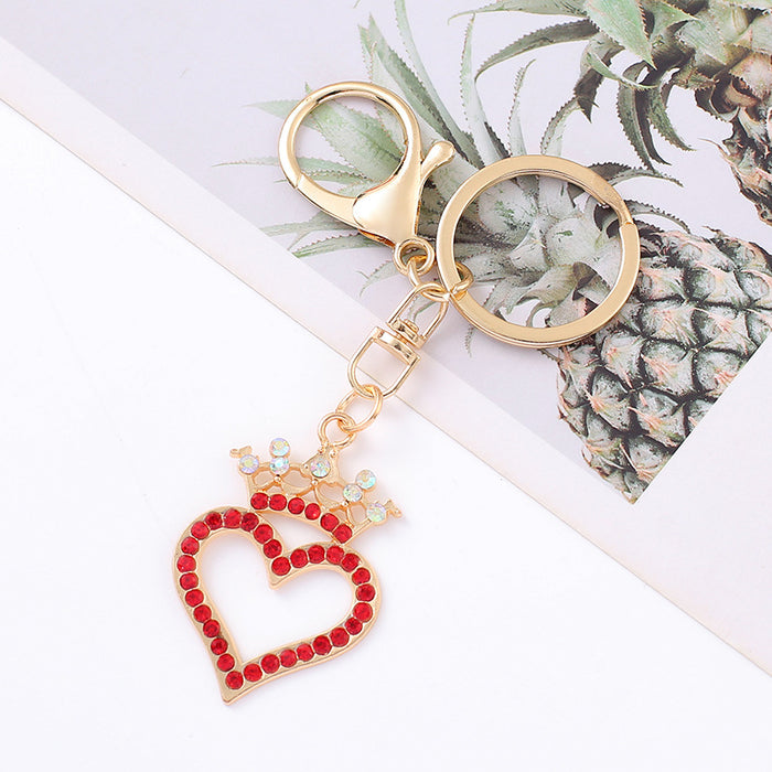 Rhinestone Crown Heart Keychain Metal Open Heart Bag Charm