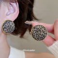 Leather Leopard Star Pendant Necklace Round Stud Earrings view 4