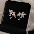 Silver Crystal Leaf Stud Earrings with Clear Floral Branch Design view 6