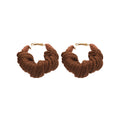 Knitted Yarn Twist Hoop Earrings In Brown And Ivory view 5