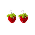 Hand Crocheted Red Strawberry Novelty Long Hook Earrings view 5