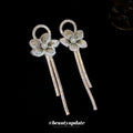 Crystal Flower and Chain Tassel Drop Earrings for Women view 2