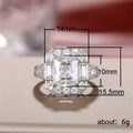Silver Tone Emerald Cut CZ Halo Ring With Baguette Sides view 5