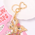 Gold Rhinestone Butterfly Heart Clasp Metal Keychain view 4