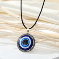 Black Cord Round Blue Evil Eye Pendant Necklaces in Eleven Frames view 10