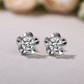 Silver Flower Petal Clear CZ Stud Earrings Mini Floral view 2