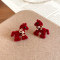 Red Flocked Horse Dangle Stud Earrings Fashion Jewelry view 6