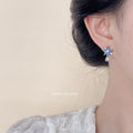 Silver Tone Blue Starfish And Clear Teardrop Stud Earrings view 2