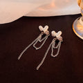 Silver Heart Stud Drop Earrings Multi Chain Tassel Fringe view 4