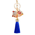 Crystal Lucky Cat Keychains with Bell and Six Tassel Colors view 5