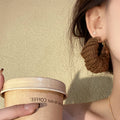 Brown Knitted Hoop Statement Earrings Decorative Jewelry Design view 3