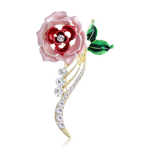 Enamel Rose Stem Brooch close-up highlighting the front decoration