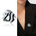 Black Stripe Shell Effect Angelfish Brooch in Silver Tone view 2