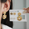 Flower Crystal and Pearl Double Flower Earrings Three Pair Set view 1