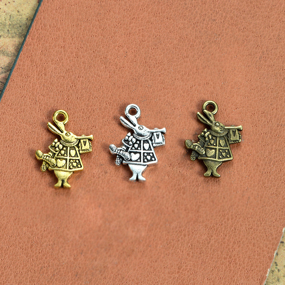 Vintage Double-Sided Rabbit Playing Trumpet Alloy Charm