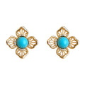 Gold Filigree Four Petal Stud Earrings Turquoise Center Stone view 5