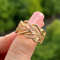 Wide Woven Knot Pave Ring In Gold And Silver Tones view 3