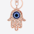Rose Gold Filigree Hamsa Hand Blue Evil Eye Keychain view 4
