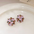 Ceramic Flower Cluster Stud Earrings in Purple and Blue view 6