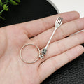 Silver Tone Crown Handle Fork Keychain with Metal Hardware view 3