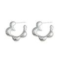 Silver Tone Sandblast Flower Open Hoop Stud Earrings Pair view 5