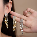 Gold and Silver Clear Top Disc Cascade Stud Earrings view 1