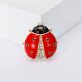 Red Enamel Ladybug Metal Brooch with Crystal Details view 1