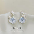 Silver Starfish Shell Glass Crystal Drop Earrings Pair view 4