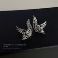 Silver Hollow Butterfly Wing Stud Earrings Abstract Pair view 4