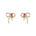 Gold Tone Crystal Pave Bow Studs Multicolor Center Stones view 5