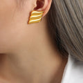 Three-Layer Wing Stud Earrings Gold Silver Two-Tone Stainless Steel view 4