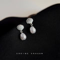 Mini Shell Pearl Drop Stud Earrings Gold Silver Two Tones view 6