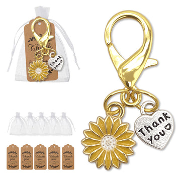 Yellow Daisy Thank You Heart Keychain Gold Lobster Clasp