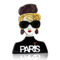 Paris Girl Acrylic Brooch with Sunglasses and Hair Wrap view 5